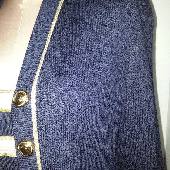 St John Collection By Marie Gray stripped Navy Crop Top Cardigan Jacket sz 6 - Picture 8 of 9